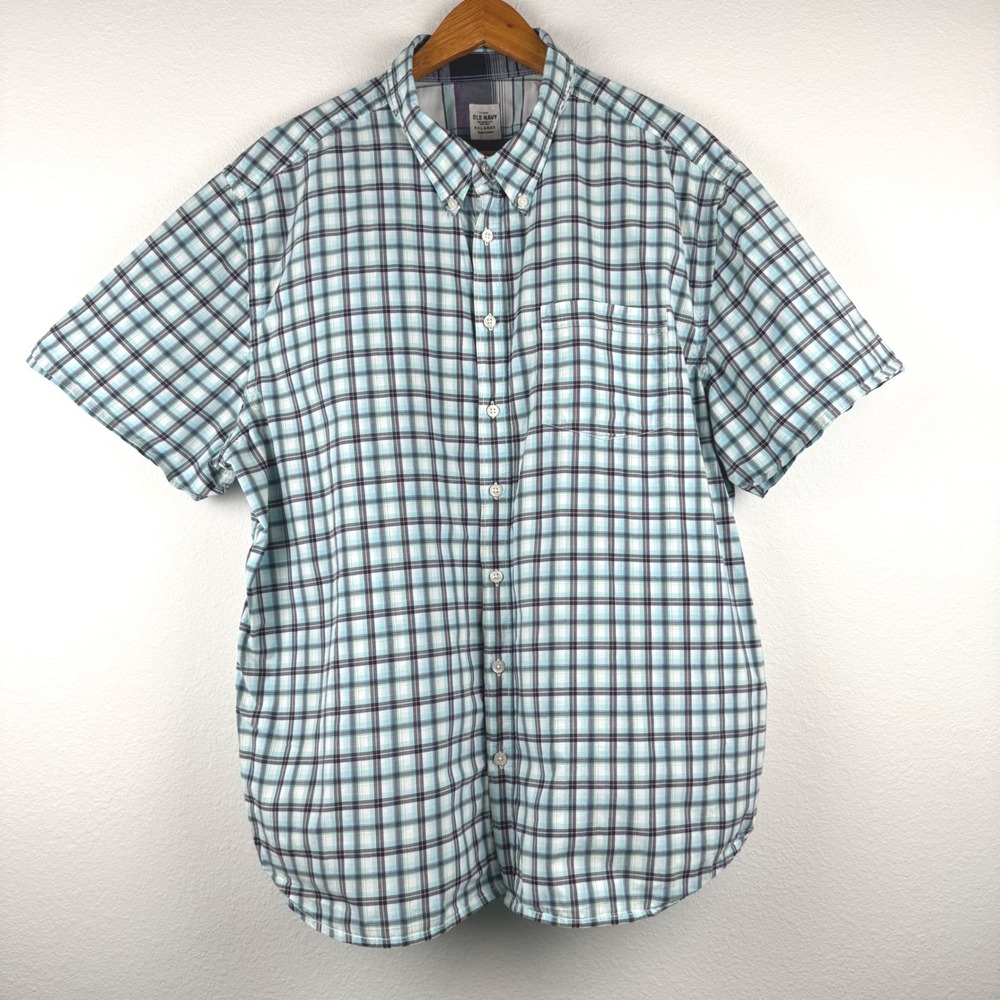Old Navy Button Down Shirt Mens XXLarge Blue Plaid Excellent Casual Classic